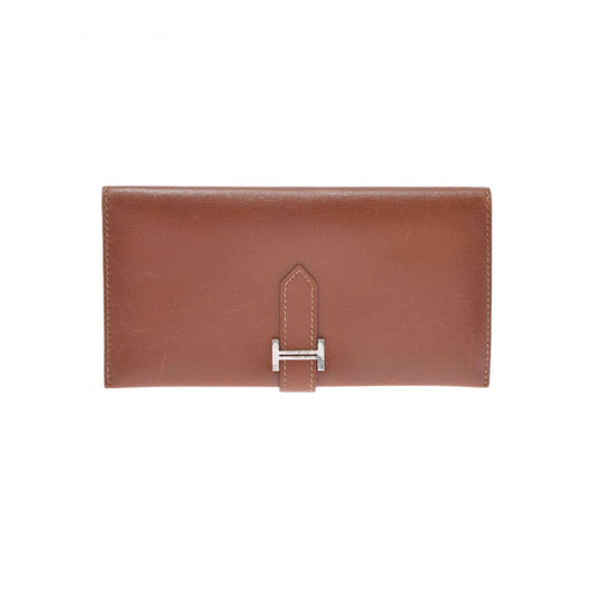 Hermes Bearn Wallet Box Calf, BROWN, LEATHER, Wallets
