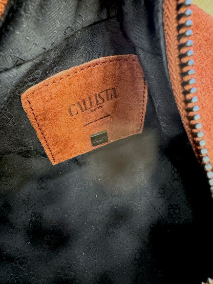 Brandsamsara Kallista brown suede leather handbag interior with branded patch and dark fabric lining