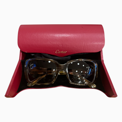 Brandsamsara Cartier tortoiseshell acetate sunglasses with medium tint lenses in a signature red protective case