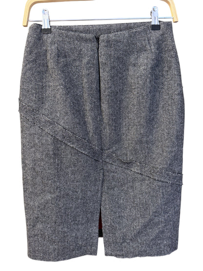 Brandsamsara Andy Warhol grey wool blend herringbone pencil skirt with a diagonal seam and back vent