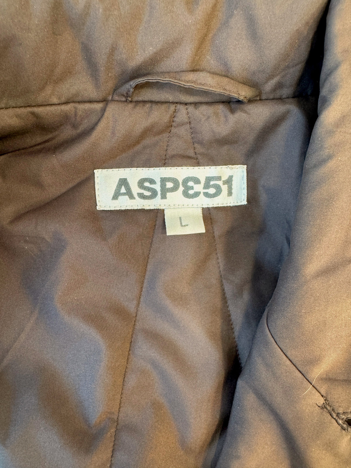 Brandsamsara Aspesi brown polyester jacket interior label showing size L