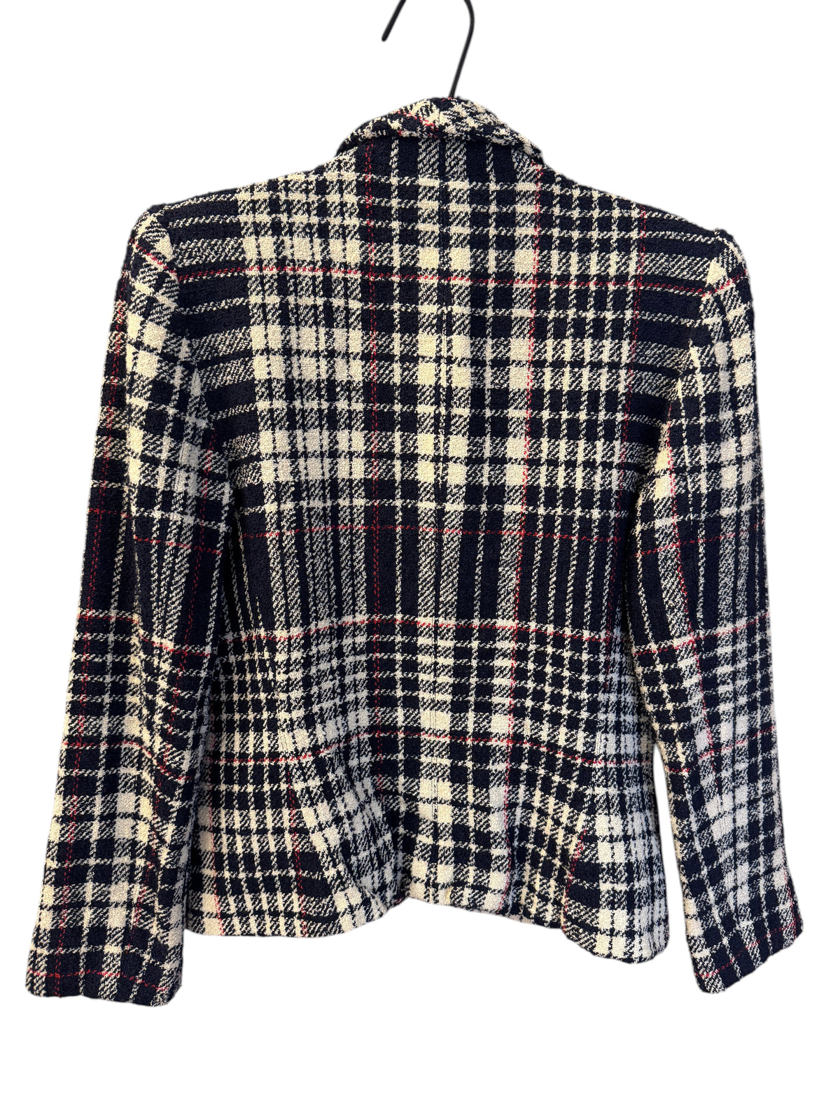 Brandsamsara Emanuel Ungaro long sleeve jacket in a multicolor plaid wool-blend fabric on a hanger