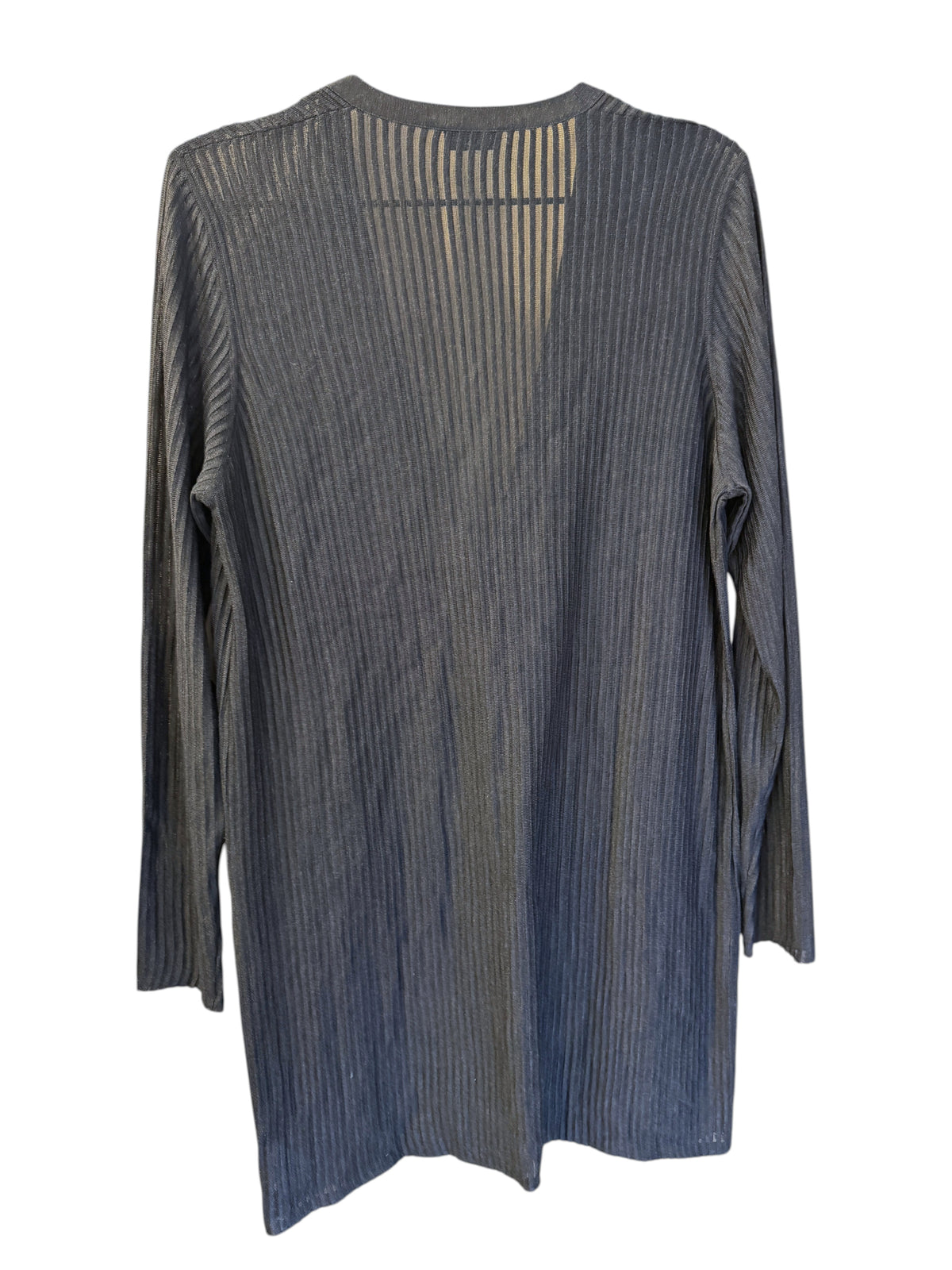 Brandsamsara blue silk long sleeve cardigan with a ribbed texture and v-neckline