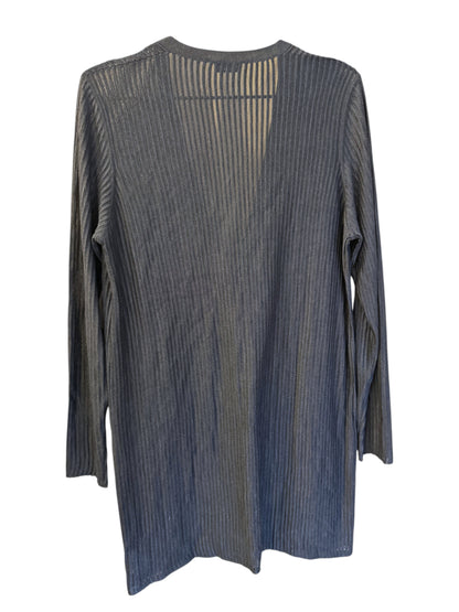Brandsamsara blue silk long sleeve cardigan with a ribbed texture and v-neckline