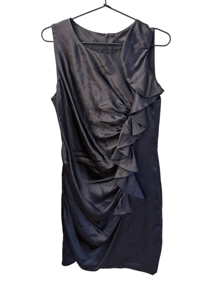 Brandsamsara black silk sleeveless dress by Peserico featuring elegant side ruffles and a cupro lining.
