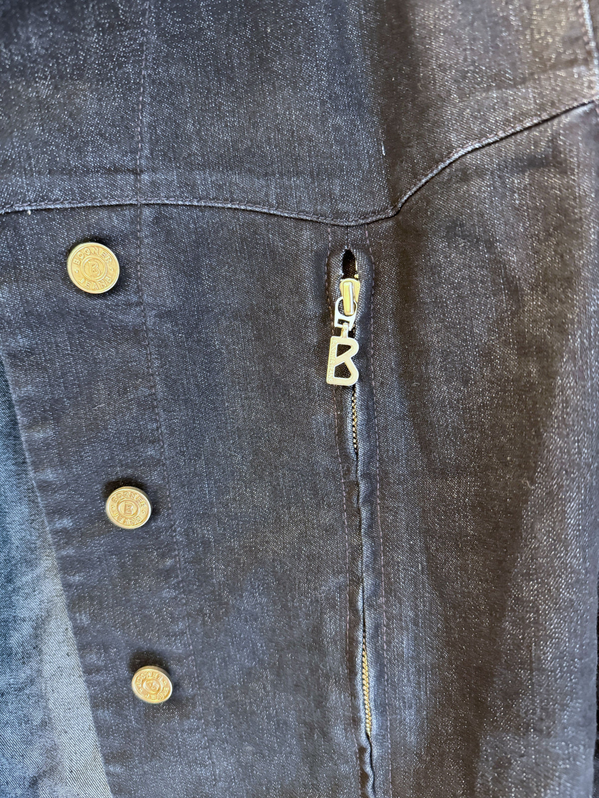 Brandsamsara Bogner blue cotton blend denim jacket featuring branded metal buttons and a B-logo zipper pull