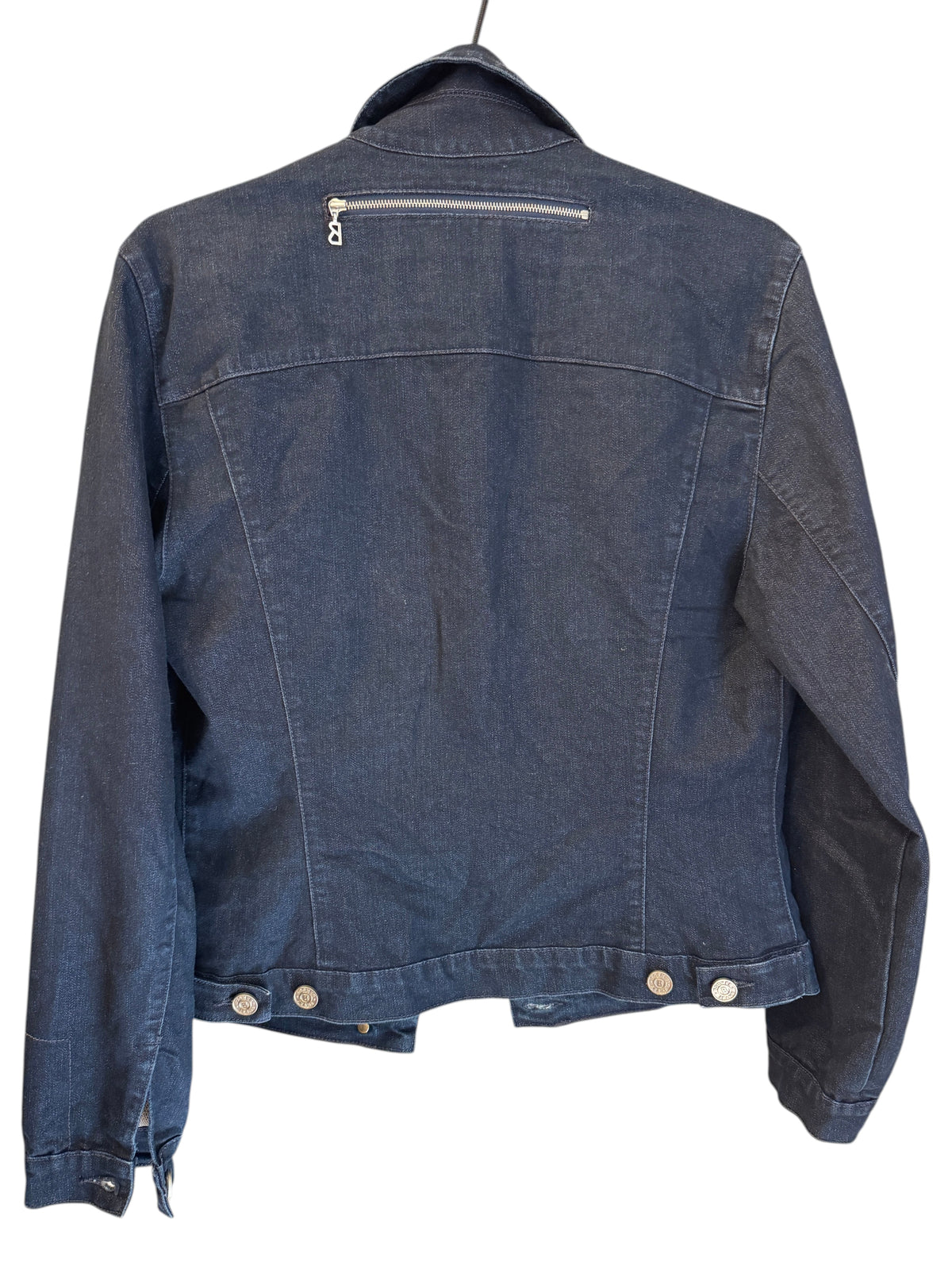 Brandsamsara Bogner blue cotton blend denim jacket with back zipper detail and long sleeves