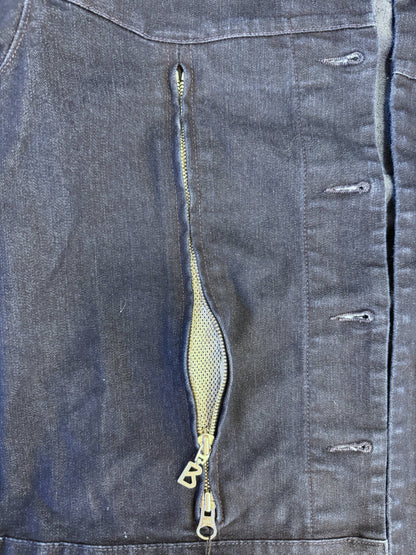 Brandsamsara Bogner blue cotton blend denim jacket with a zippered pocket and branded B zipper pull