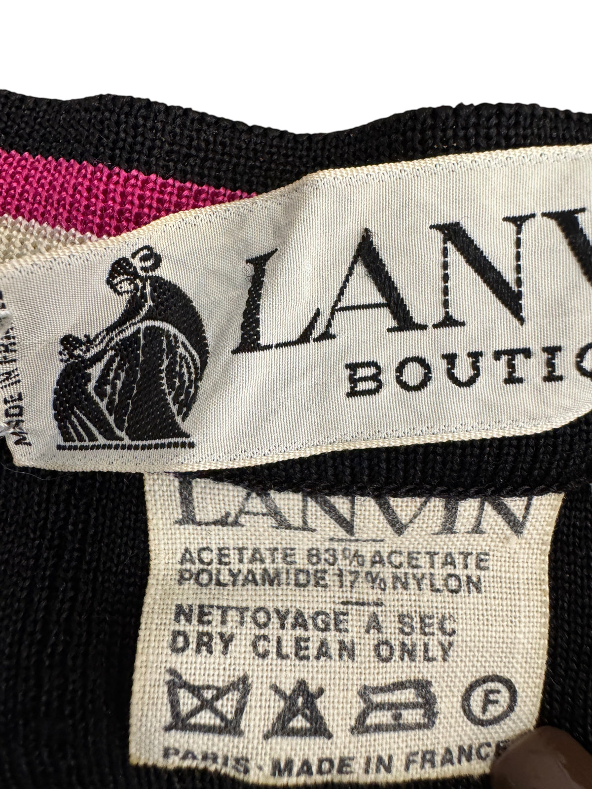 Brandsamsara Lanvin black acetate blend top label with care instructions and Made in France detail