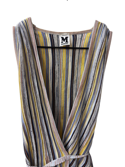 Brandsamsara Missoni sleeveless dress in a multicolor striped cotton blend knit with a deep V-neckline.