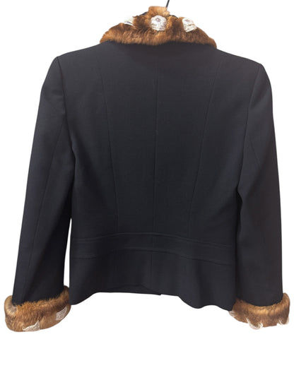 Brandsamsara vintage John Galliano black wool jacket with brown Orylag fur trim on collar and cuffs, back view