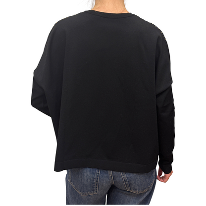 Brandsamsara black long sleeve Valentino top in viscose blend worn from the back view
