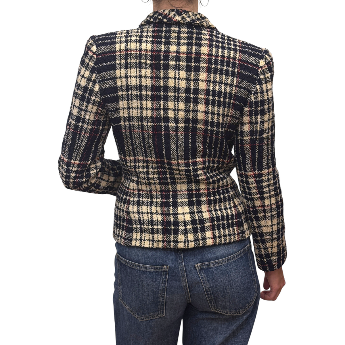 Brandsamsara Emanuel Ungaro long sleeve jacket in a multicolor plaid wool pattern, back view