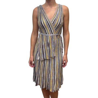 Brandsamsara Missoni sleeveless wrap dress in a multicolor striped cotton blend with a V-neckline