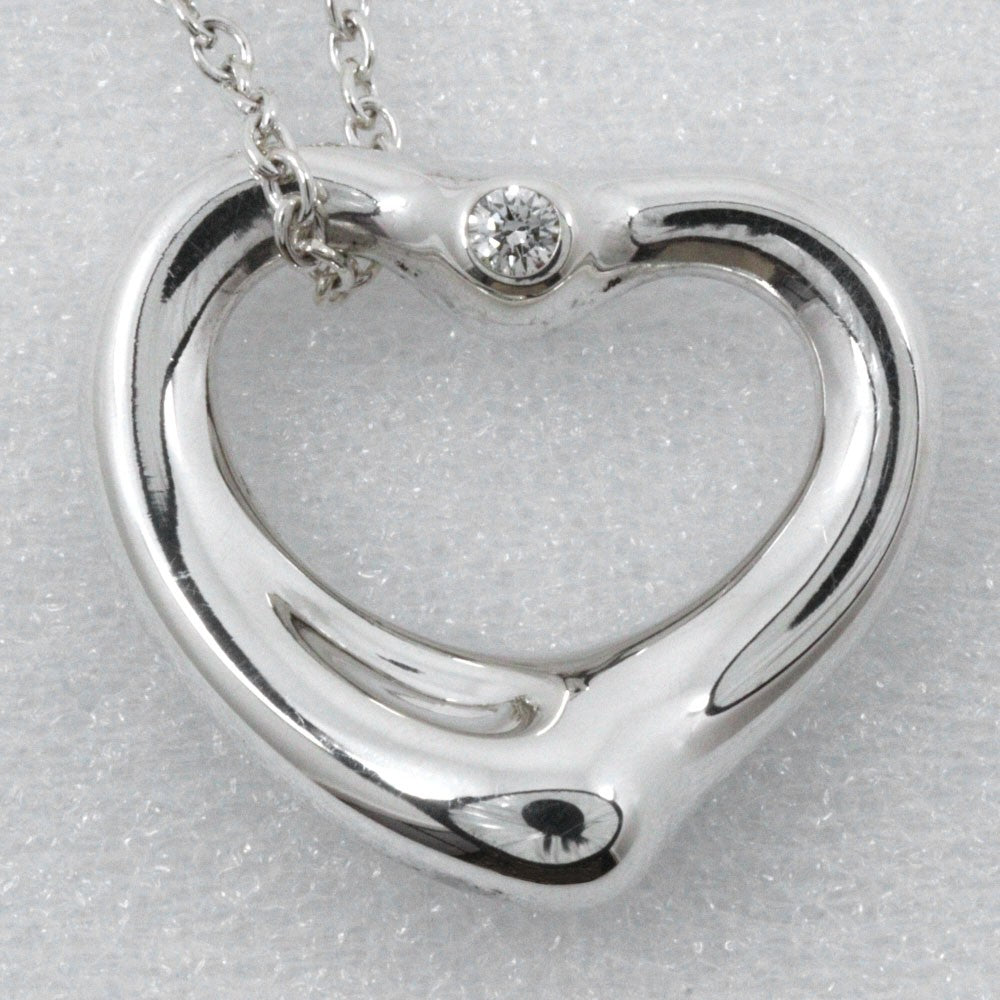 Tiffany & Co. Elsa Peretti Open Heart Pendant Sterling Silver with Diamond, Silver, Silver, Necklace