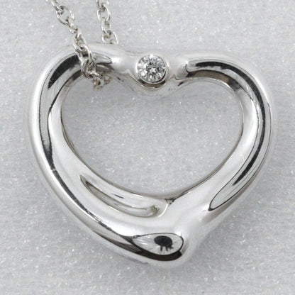 Tiffany & Co. Elsa Peretti Open Heart Pendant Sterling Silver with Diamond, Silver, Silver, Necklace