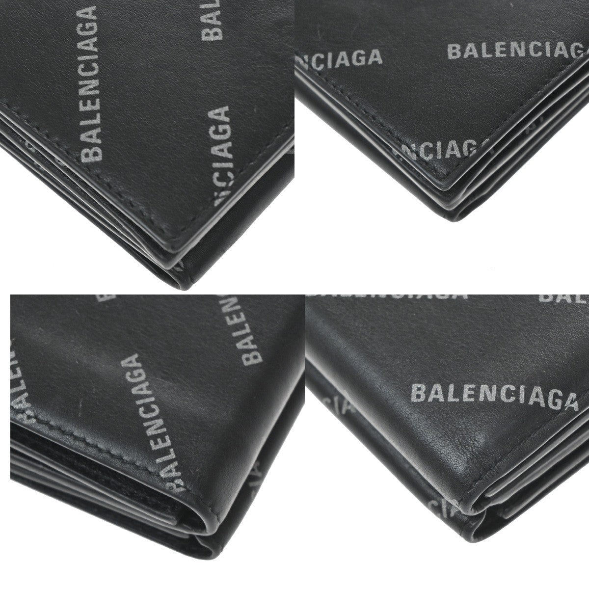 Balenciaga Logo Trifold Wallet Leather, Black, Leather, Clutch