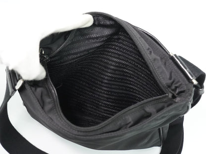 Prada Front Zip Messenger Quilted Tessuto, Black, Nylon, Shoulder Bag