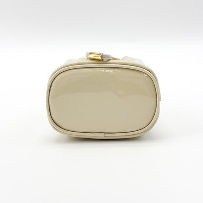 Prada Triangle Logo Drawstring Pouch Bucket Patent, Beige, Patent Leather, Clutch