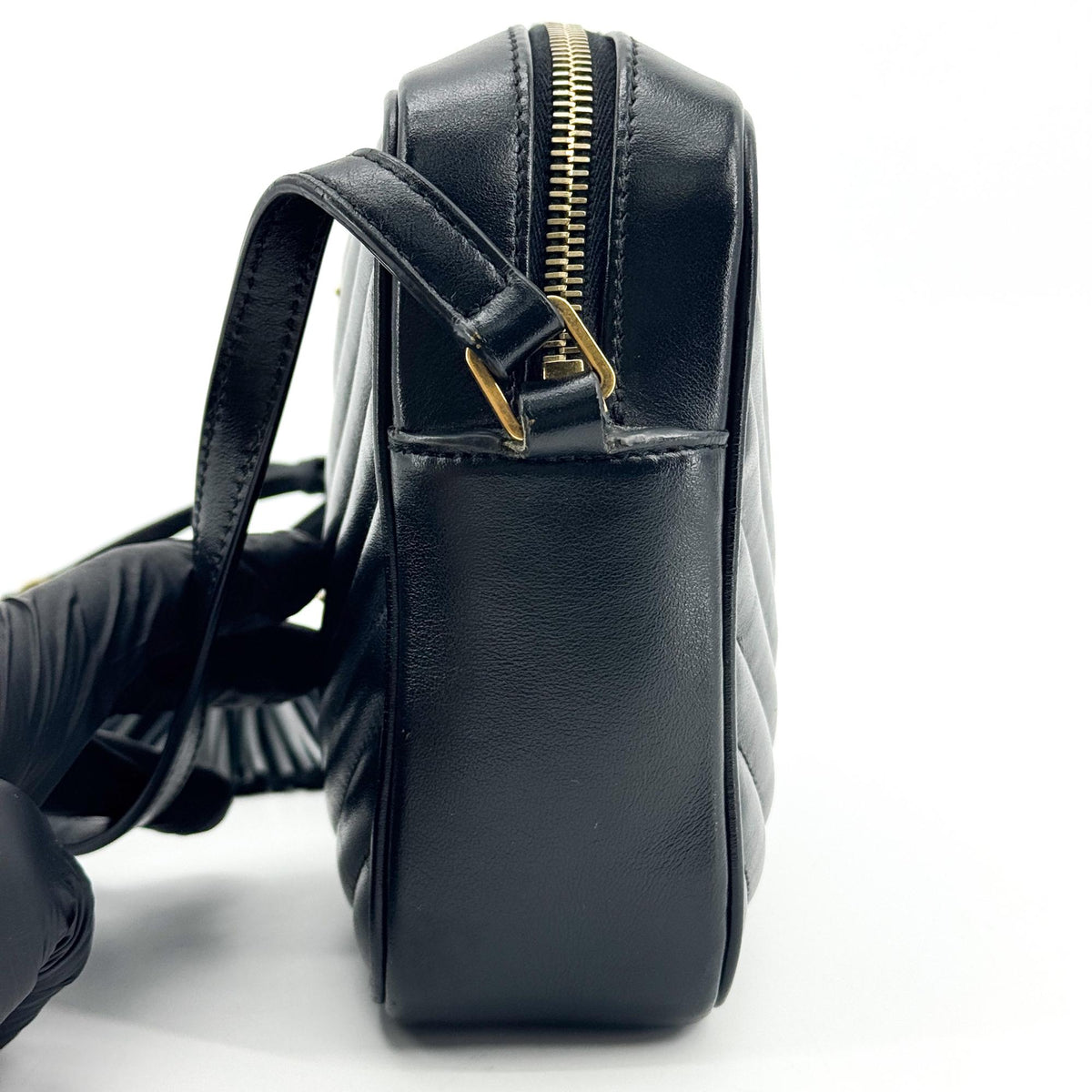Saint Laurent Lou Camera Matelasse Chevron Velvet, Black, Leather, Handbag