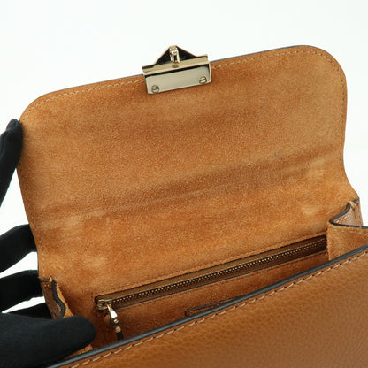 Valentino Garavani Glam Lock Leather, Brown, Leather, Shoulder Bag
