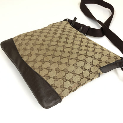 Gucci Zip Messenger GG Canvas with Perforated Leather, Beige, Canvas, Shoulder Bag