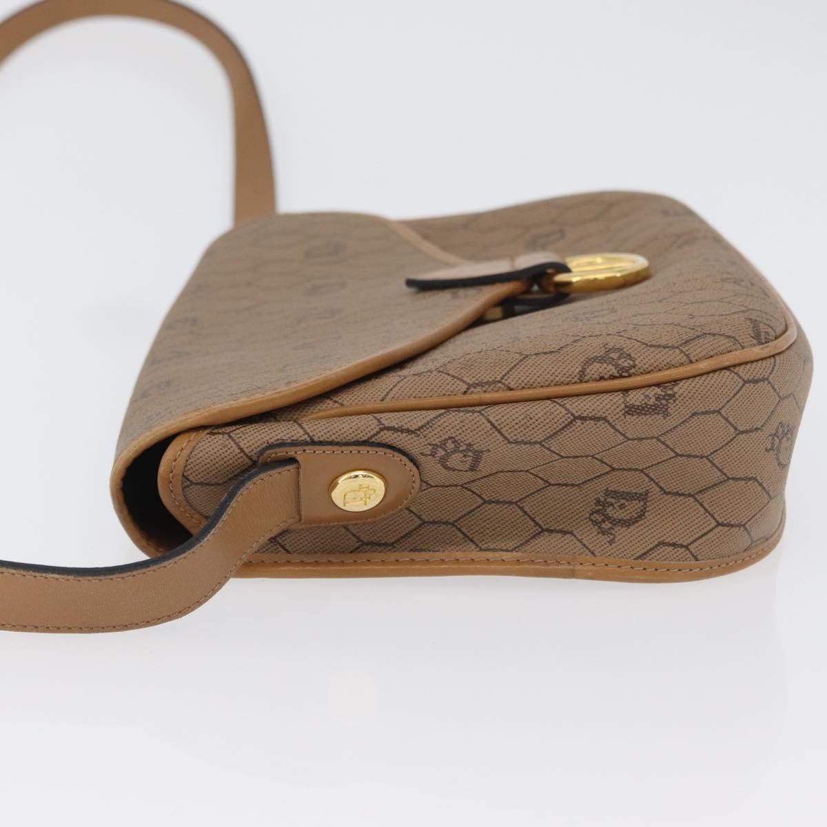 Christian Dior Vintage Honeycomb Canvas and Leather, Beige, Canvas, Shoulder Bag