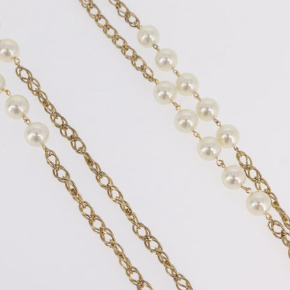 Chanel Vintage Double Pearl Station Long Chain Metal and Faux Pearls, Gold, Gold Plated, Necklace