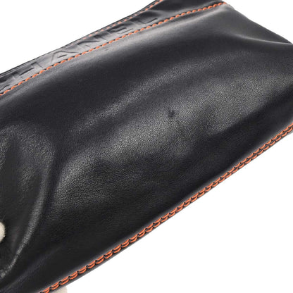 Chanel Lax Pochette Leather, Black, Leather, Clutch