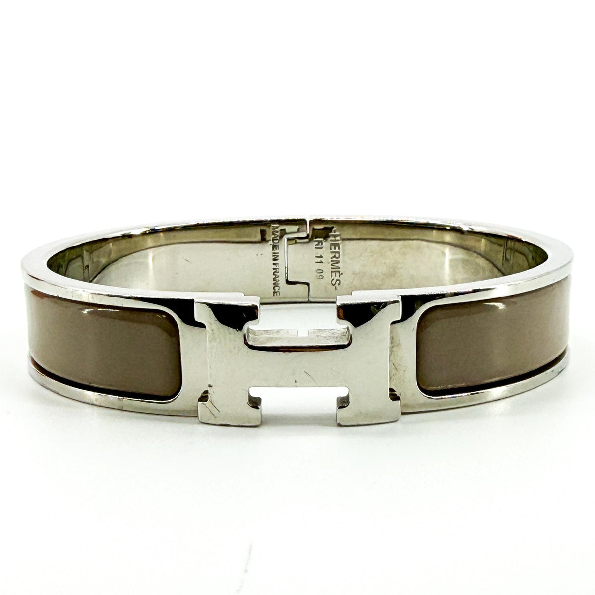 Hermes Clic H Enamel, Brown, Silver, Bracelet