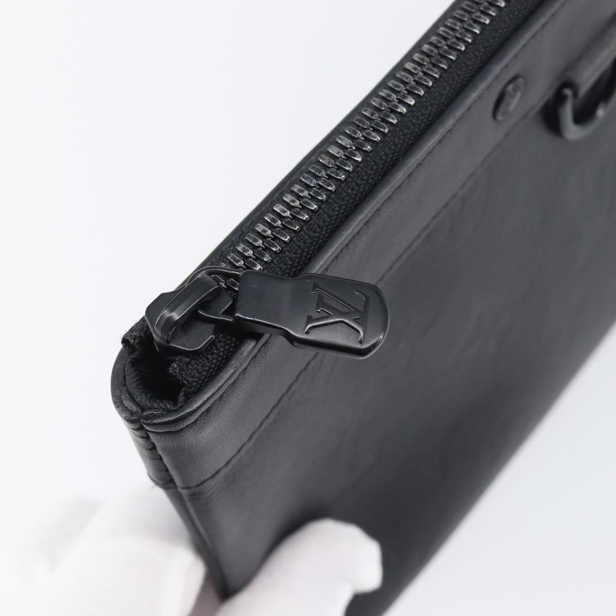 Louis Vuitton Discovery Pochette Monogram Shadow Leather, Black, Leather, Clutch