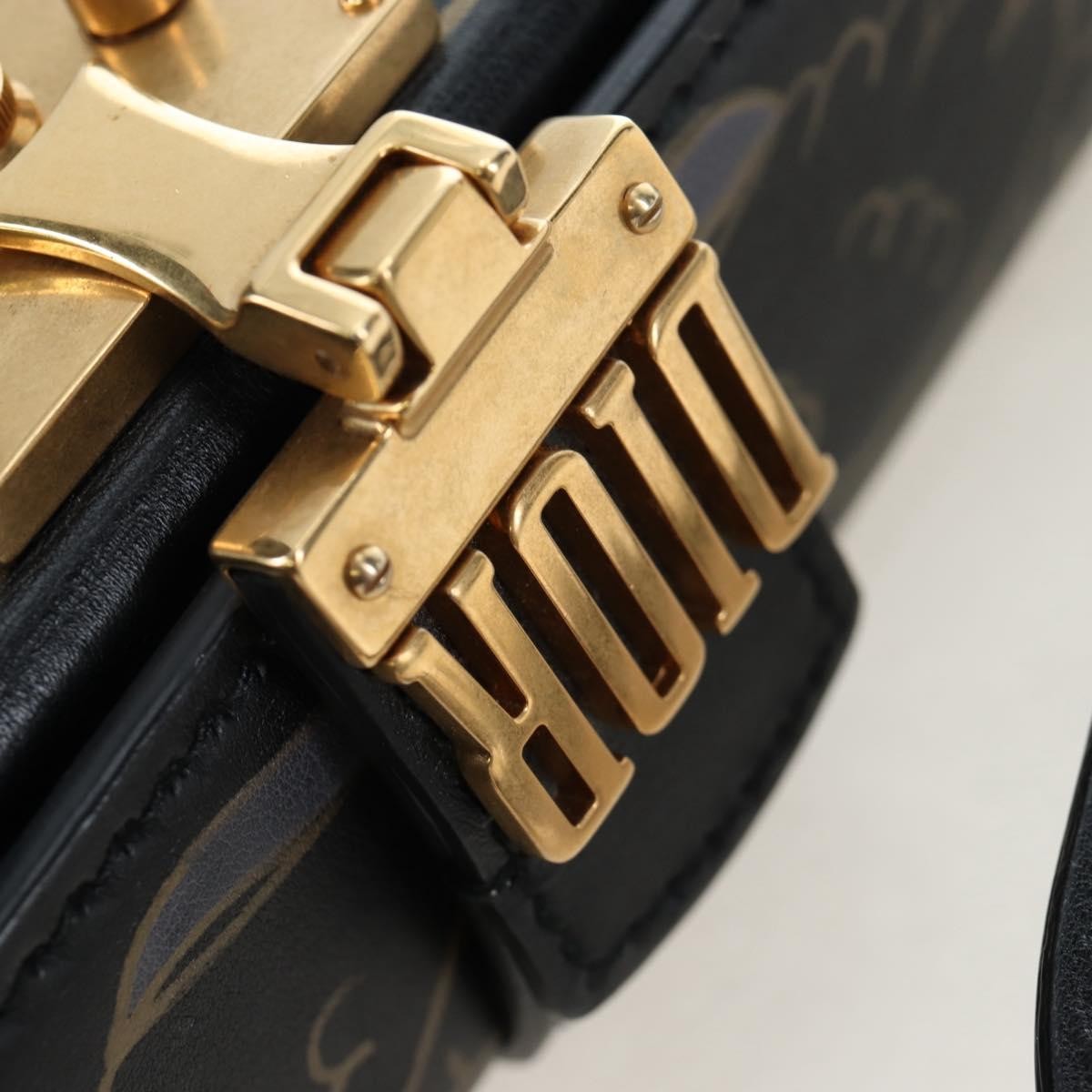 Christian Dior Dioraddict Lockbox Printed Leather, Black, Leather, Shoulder Bag