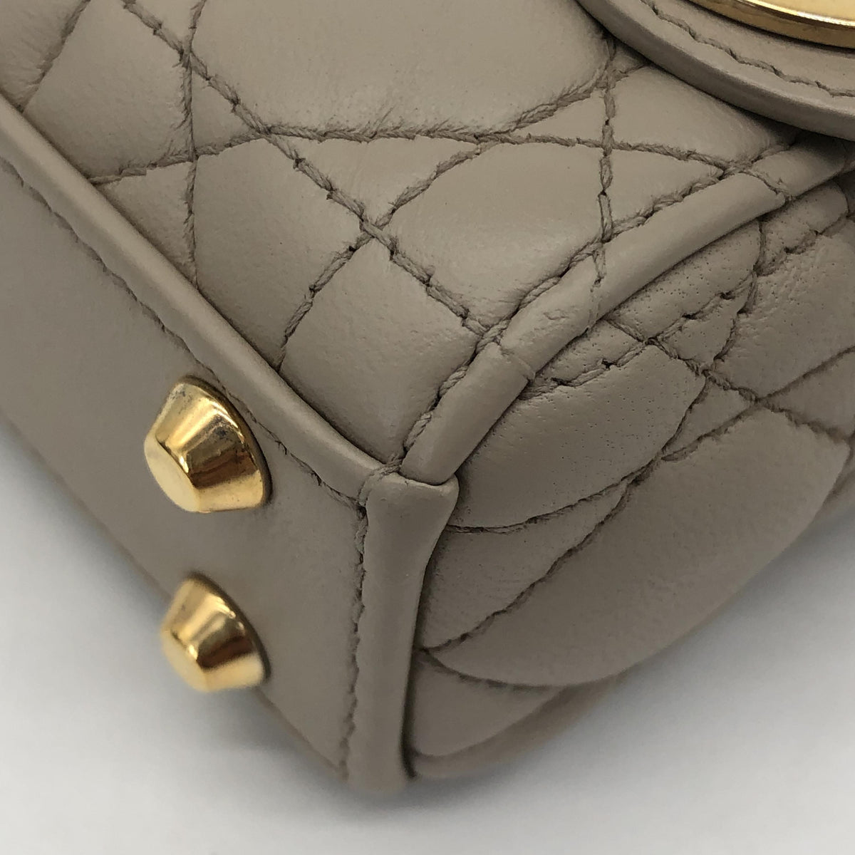 Christian Dior Lady Dior Leather, Gray, Leather, Handbag