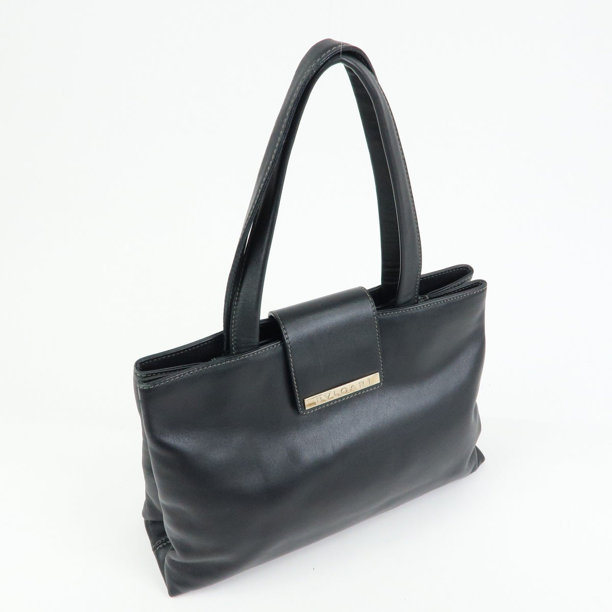 Bvlgari Tote Leather, Black, Leather, Tote Bag