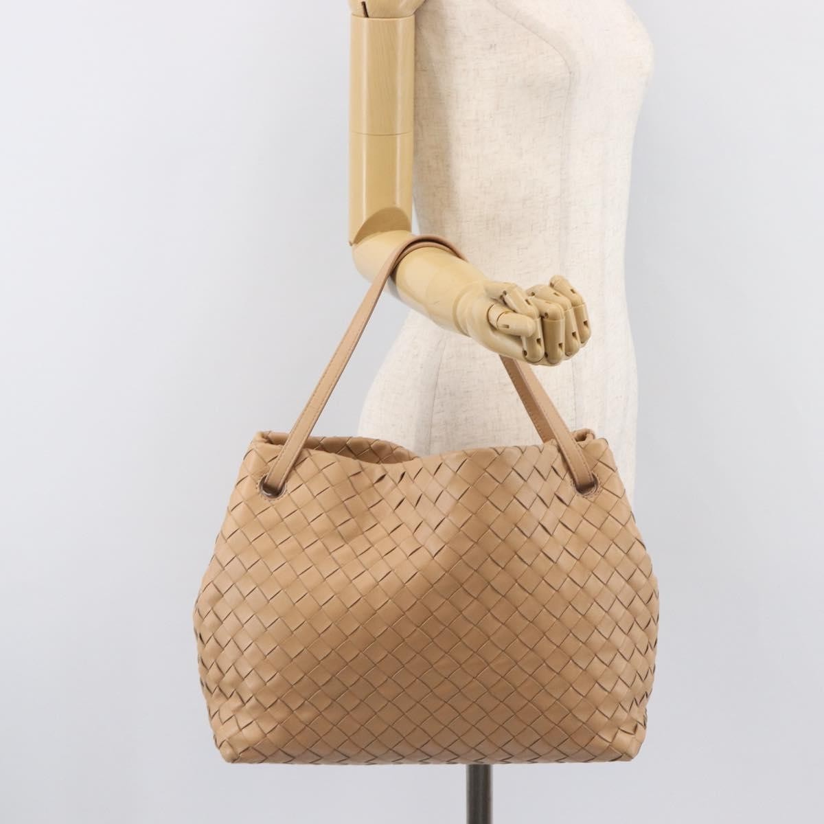 Bottega Veneta Garda Intrecciato Nappa, Beige, Leather, Handbag