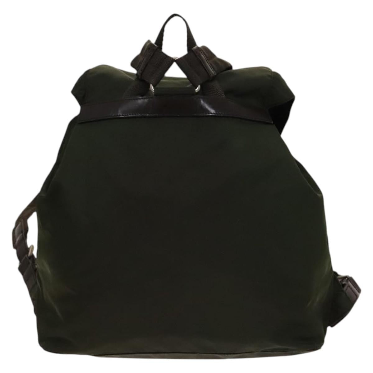 Prada Vela Double Front Pocket Tessuto with Saffiano Leather, Khaki, Nylon, Backpack