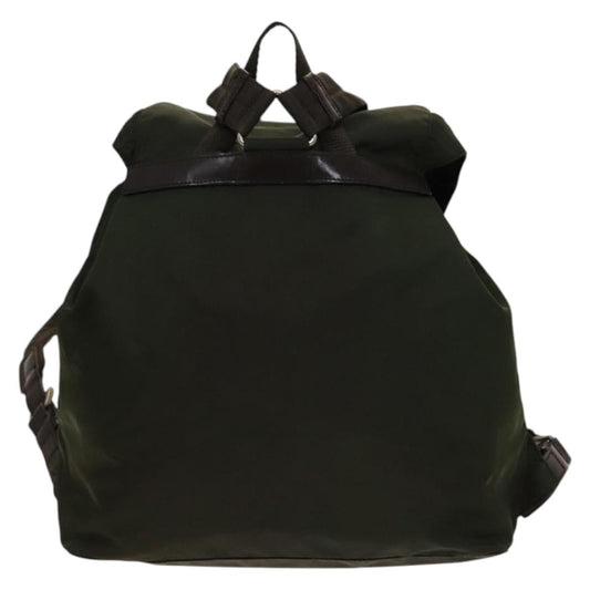 Prada Vela Double Front Pocket Tessuto with Saffiano Leather, Khaki, Nylon, Backpack