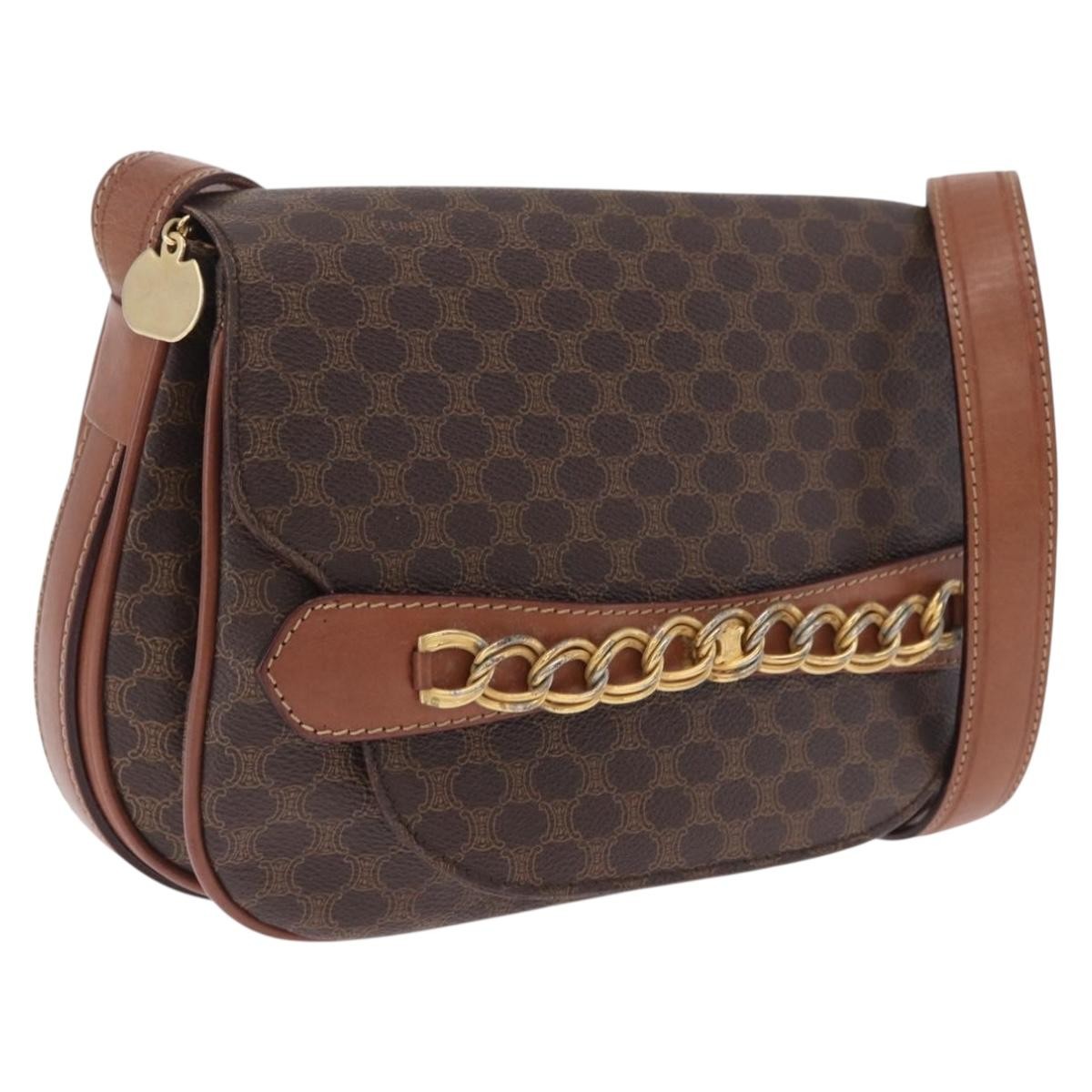 Celine Macadam Shoulder Canvas, Brown, Canvas, Crossbody Bag