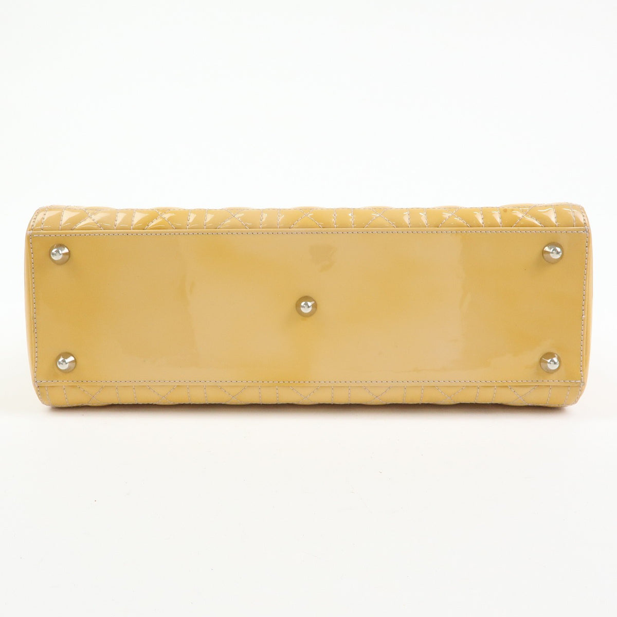 Christian Dior Vintage Lady Dior Cannage Quilt Patent, Yellow, Patent Leather, Handbag