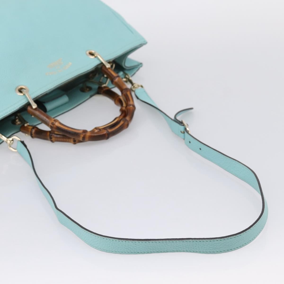 Gucci Bamboo Shopper Leather, Blue, Leather, Tote Bag