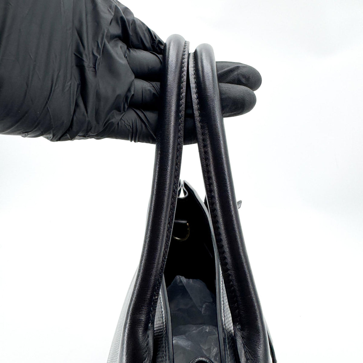 Prada Monochrome Saffiano with City Calf, Black, Leather, Tote Bag