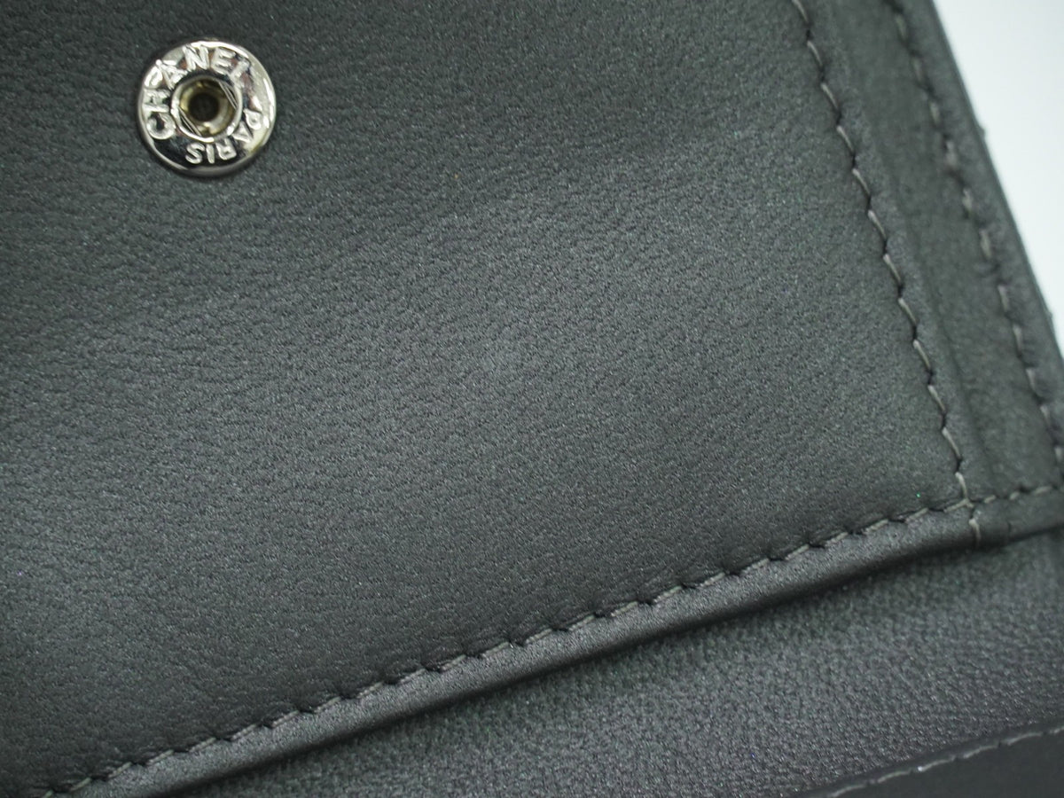 Chanel Camellia Flap Studded Camellia Lambskin, Gray, Leather, Wallet