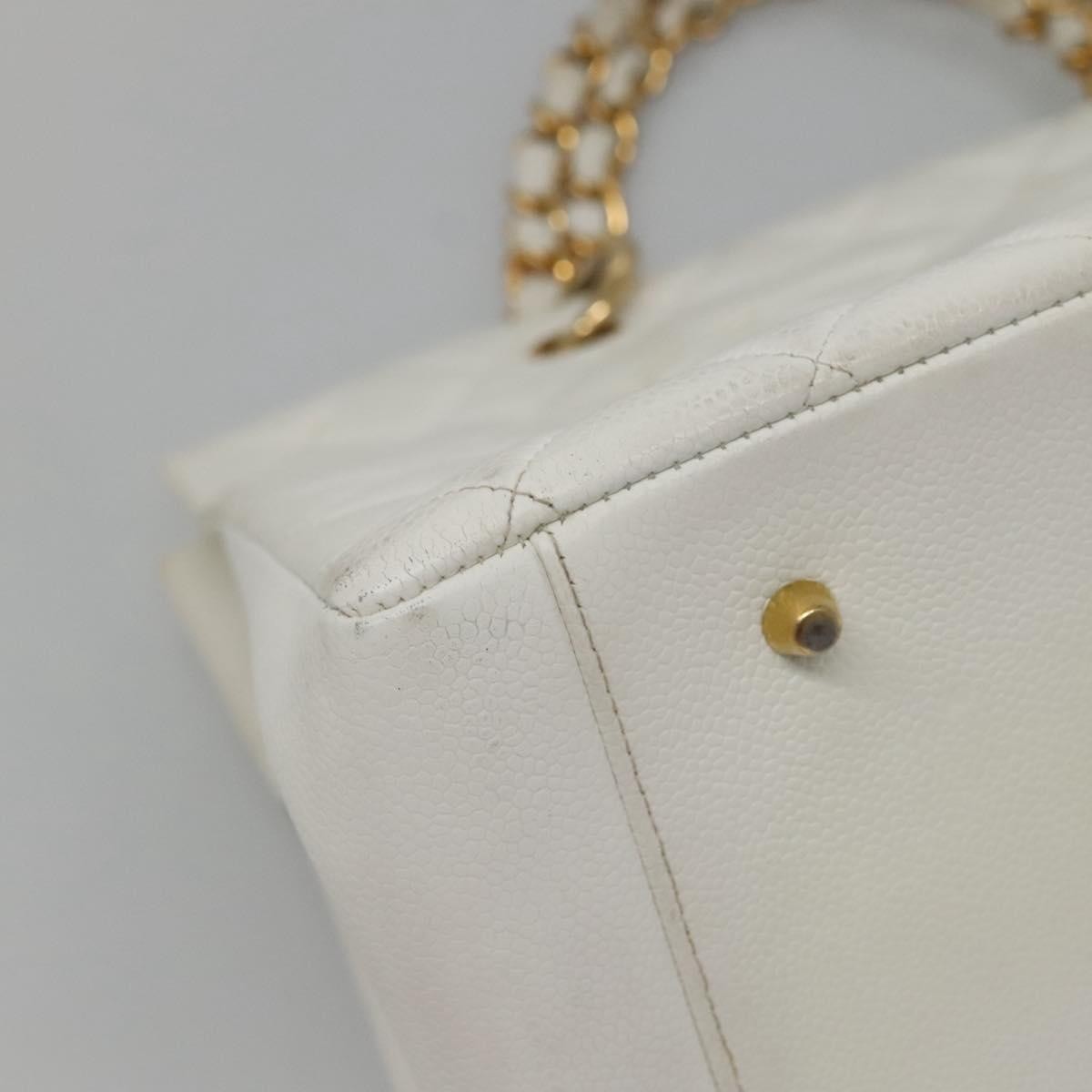 Chanel Vintage Grand Shopping Quilted Caviar, White, Leather, Tote Bag