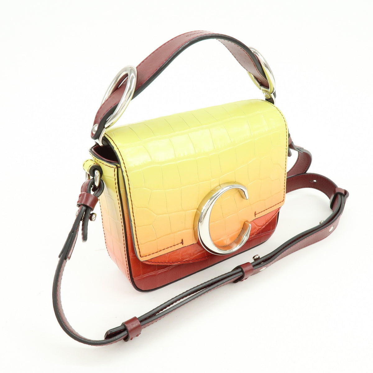 Chloe C Flap Crocodile Embossed Leather, Multicolour, Leather, Handbag