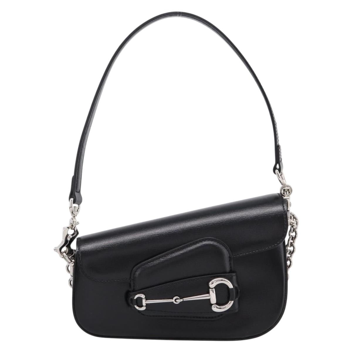 Gucci Horsebit 1955 Asymmetric Leather, Black, Leather, Shoulder Bag