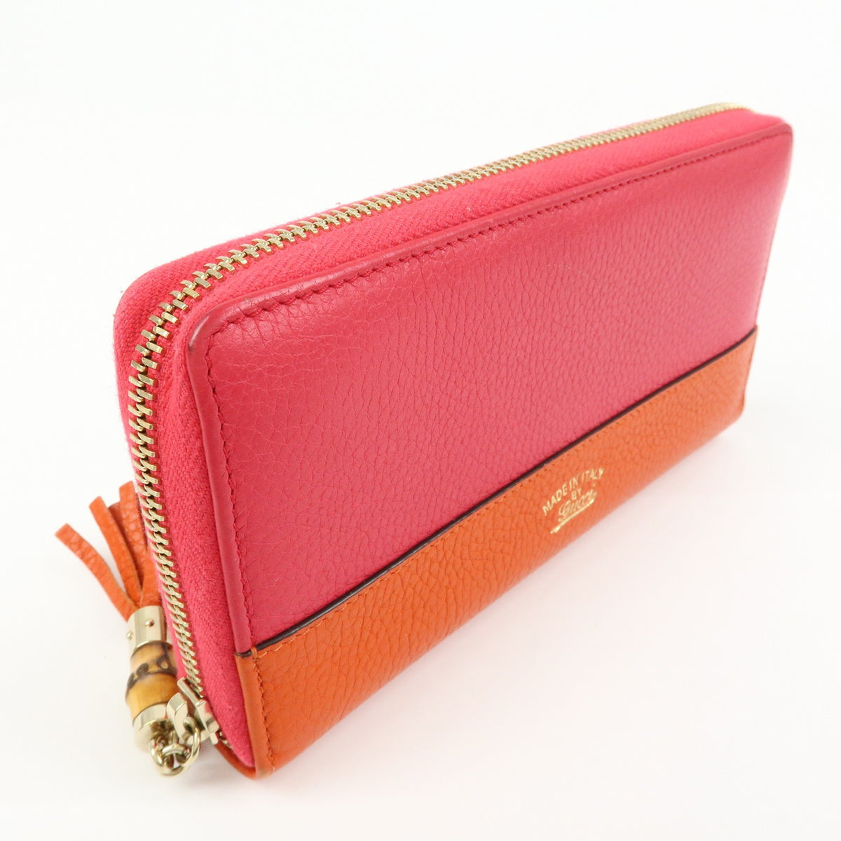 Gucci Bamboo Tassel Zip Leather, Pink, Leather, Wallet