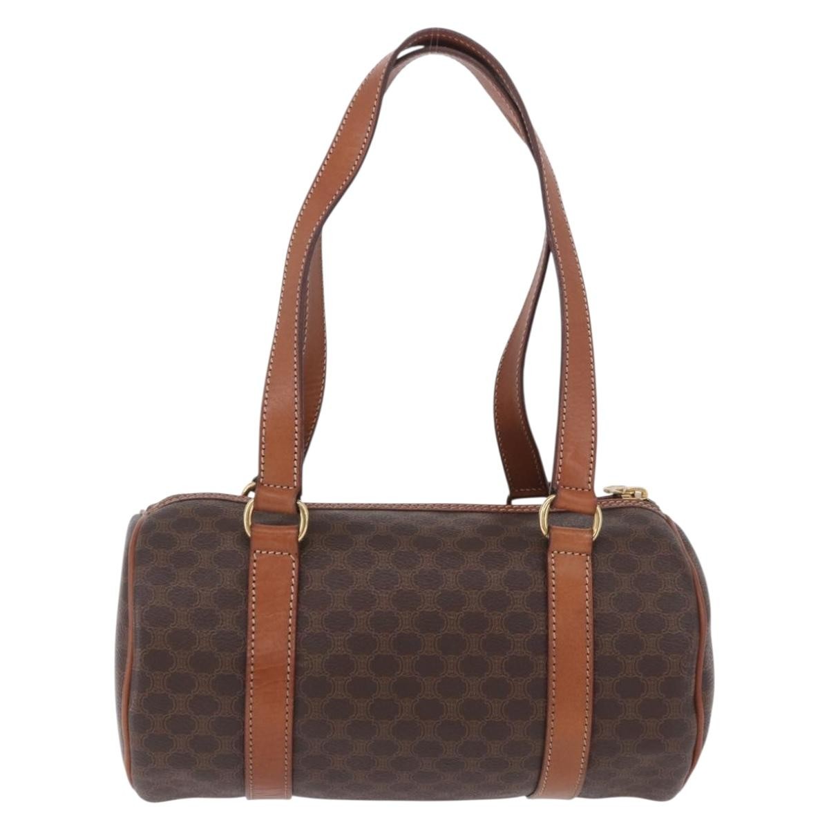 Celine Vintage Barrel Macadam Canvas & Leather, Brown, PVC, Handbag