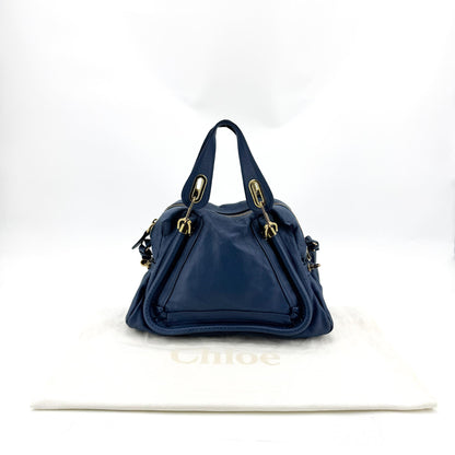 Chloe Paraty Military Top Handle Leather, Navy, Leather, Handbag
