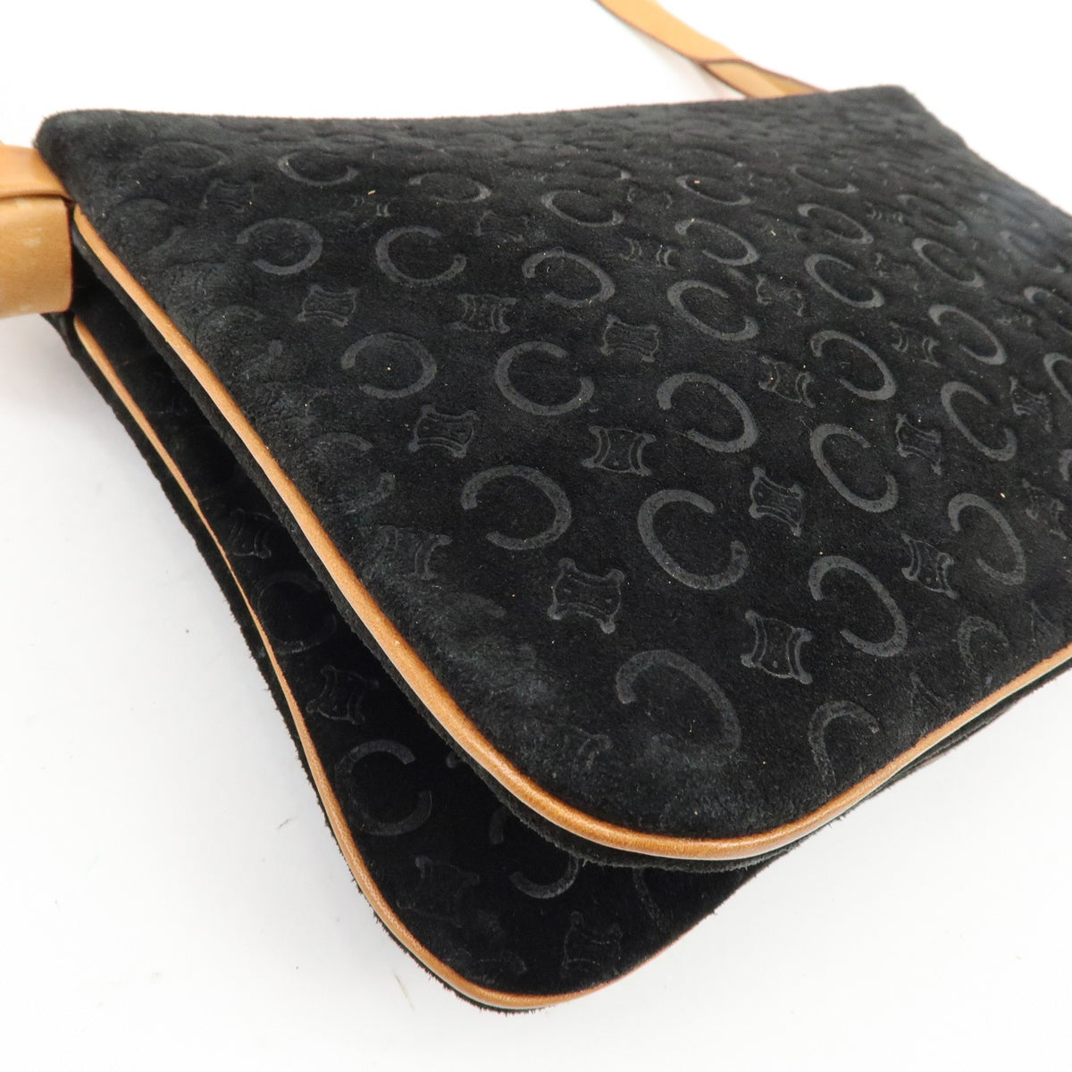 Celine C Macadam Shoulder Suede, Black, Suede, Handbag