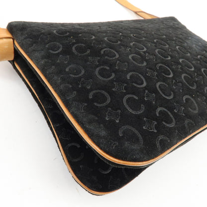 Celine C Macadam Shoulder Suede, Black, Suede, Handbag